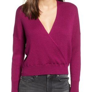 Leith Magenta Rib Wrap Surplice V-Neck Sweater